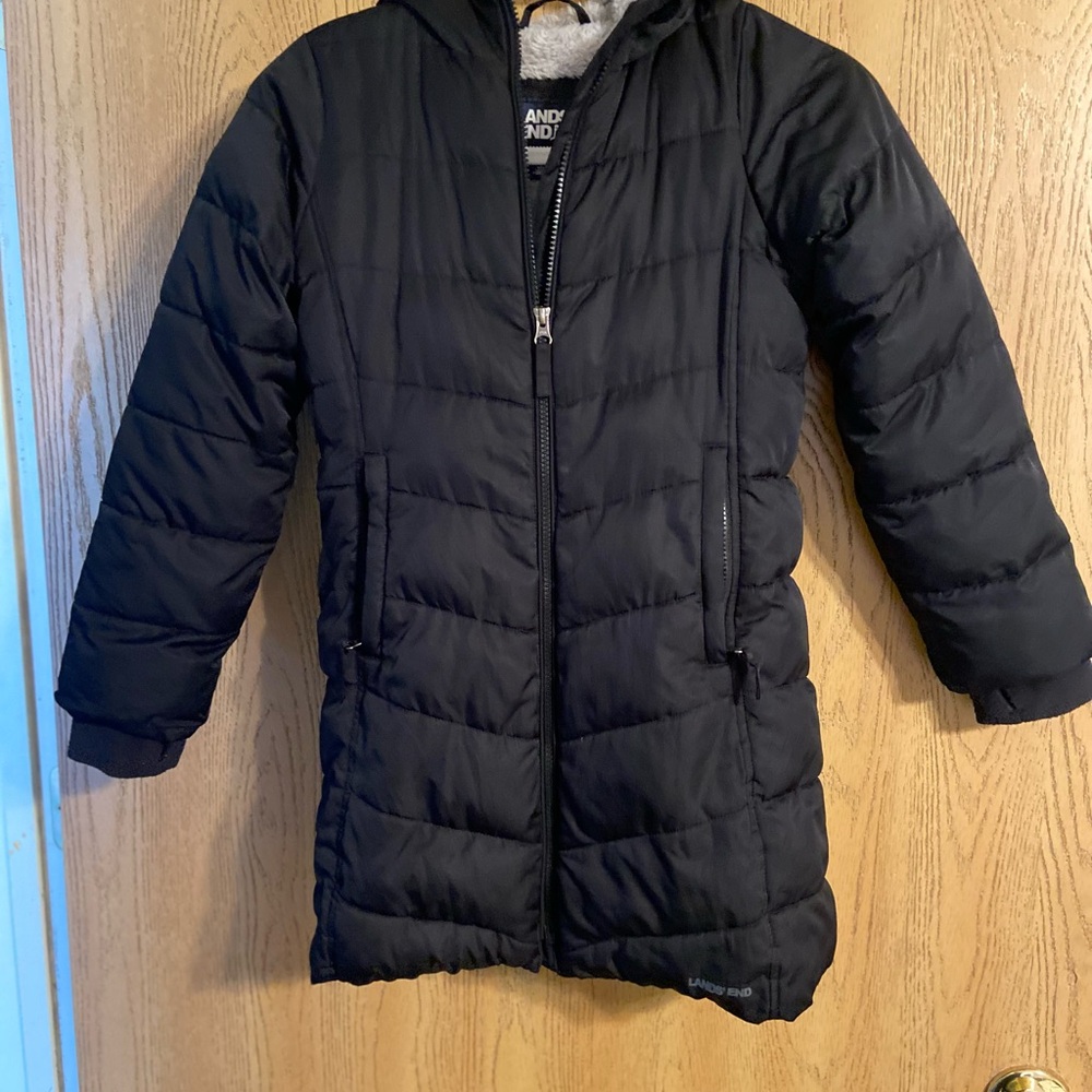 Lands' End Kids Long Black Puffer Coat